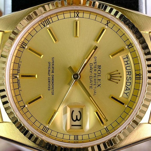 Rolex Watch Day-Date 18038 18K Yellow Gold Champagne Index Dial ALL FACTORY - Picture 3 of 9